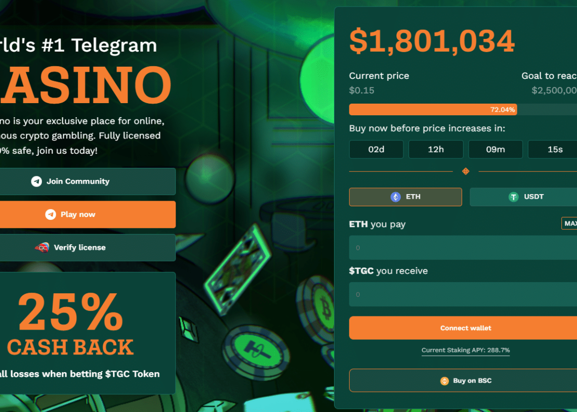 As GambleFi Shows Strength Best Telegram Crypto Casino TG Casino Hammers Past $1.8M Raised in Presale