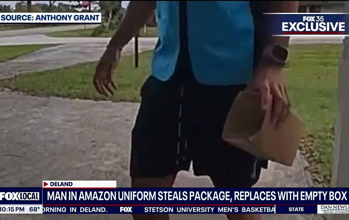 Florida man wearing Amazon vest seen swapping package with empty box