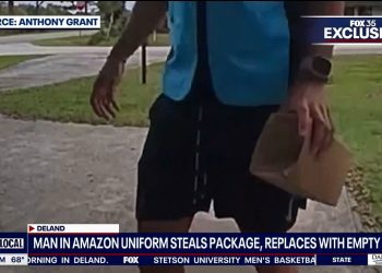 Florida man wearing Amazon vest seen swapping package with empty box