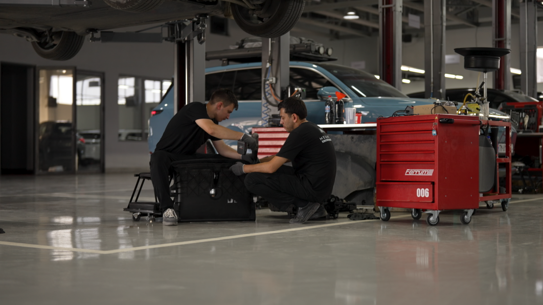 Mechanics work in one of Megawatt Motors' repair shops.