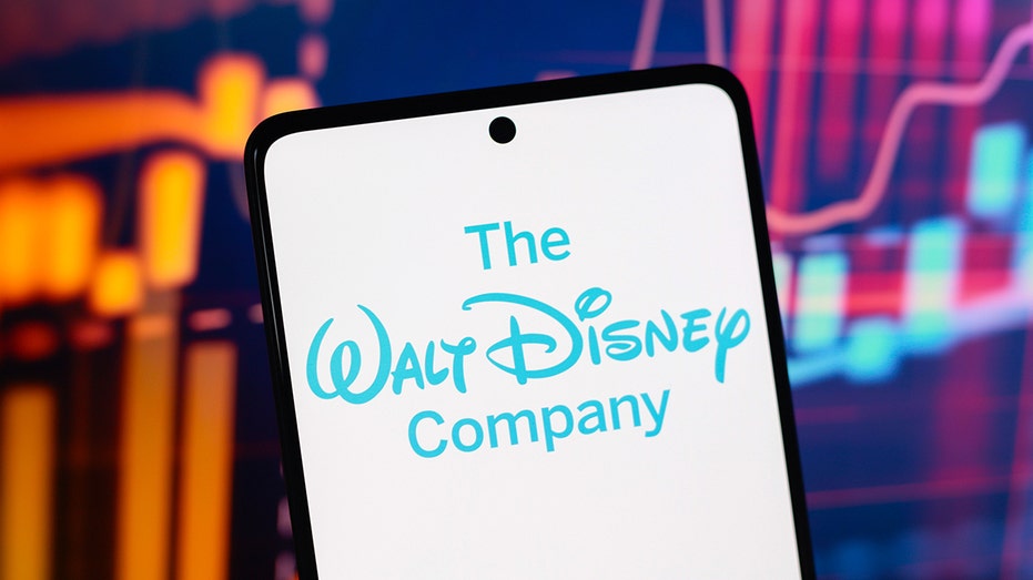 Disney logo on smartphone with colored background