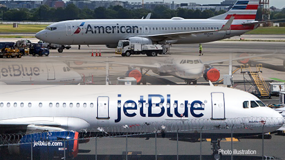 JetBlue plane near and American plane