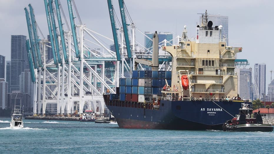 The AS Savanna cargo ship pulls into PortMiami