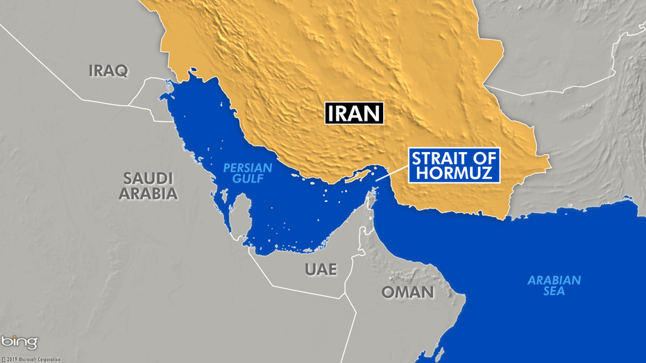 A map of the Strait of Hormuz in the Middle East