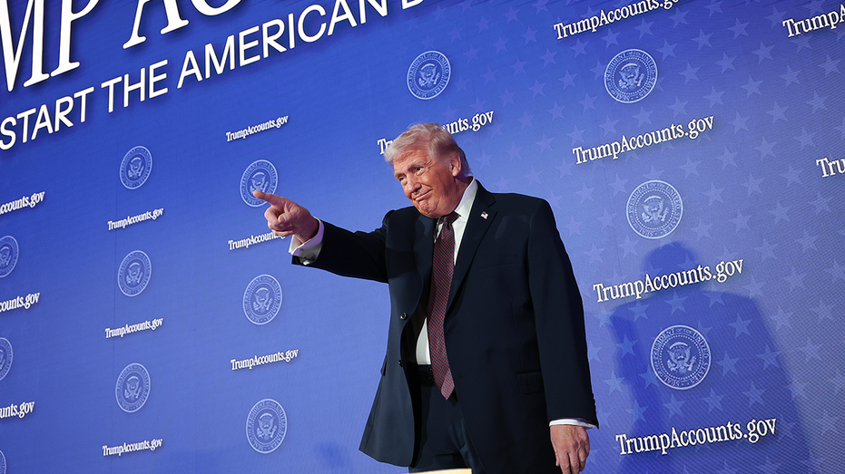 U.S. President Donald Trump arrives on stage before delivering remarks during the Treasury Department's Trump Accounts Summit at Andrew W. Mellon Auditorium on January 28, 2026 in Washington, DC.